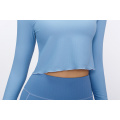 Himmelblaue Großhandel Frauen Langarm Crop Top Workout Yoga Crop Top